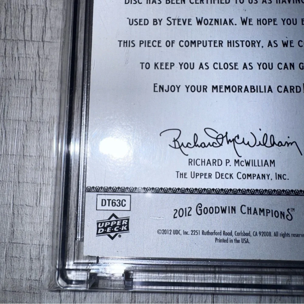 2012 Upper Deck Goodwin Champions Steve Wozniak Authentic Memorabilia DT63C
